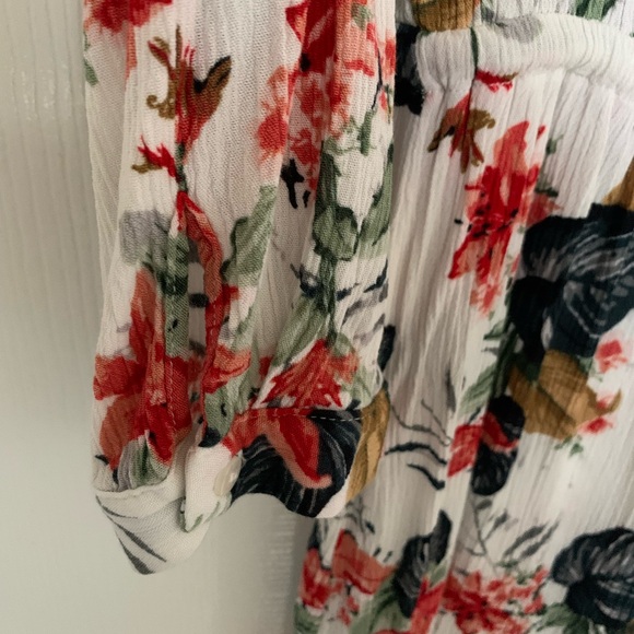 Hilary Radley Tropical Floral Tie Waist Tunic Blouse Dainty Feminine - Picture 3 of 9